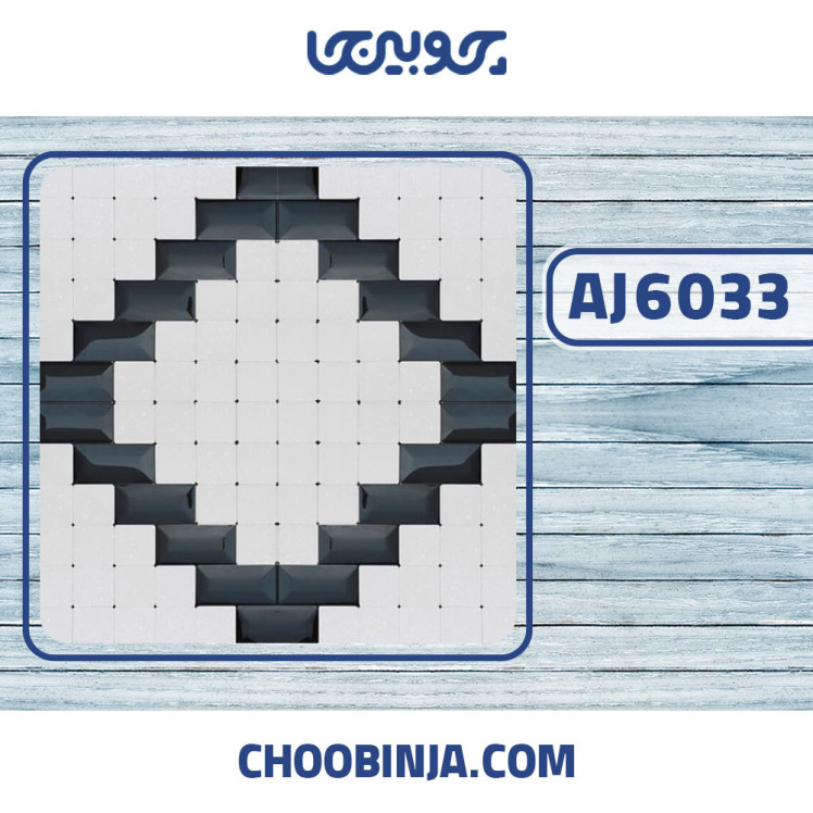 کاشی استیل سفید اکلیلی مشکی براق تخت و برجسته 