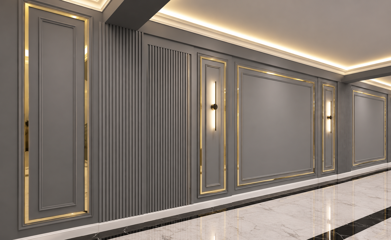 قاب بندی دیوار مدرن با نوار استیل
