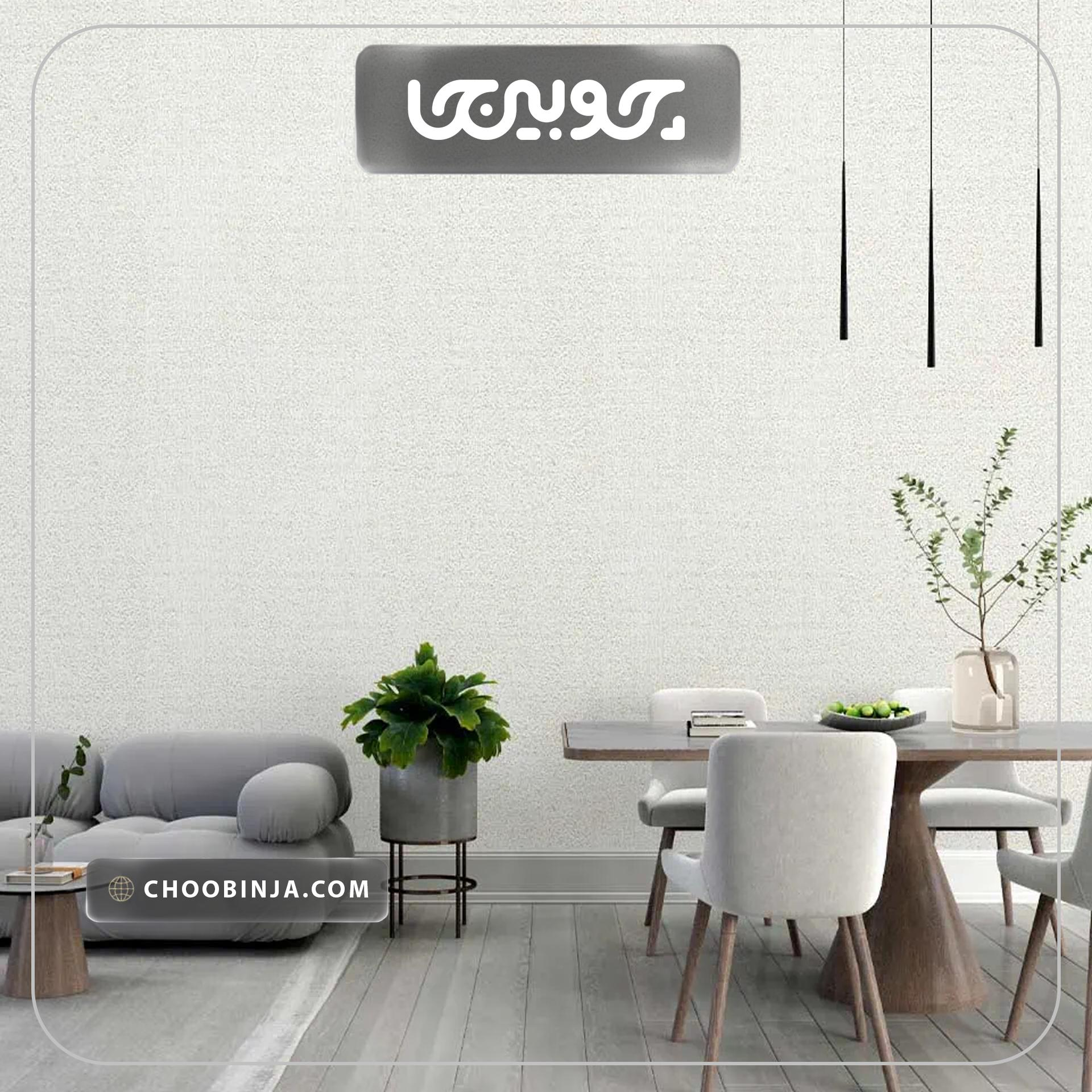  اجرای سراسری کاغذ دیواری طرح جودون سفید استخوانی کد ۱۰۰۱۷ در سالن پذیرایی 