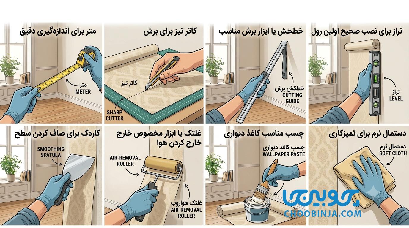 ابزار مورد نیاز نصب کاغذ دیواری