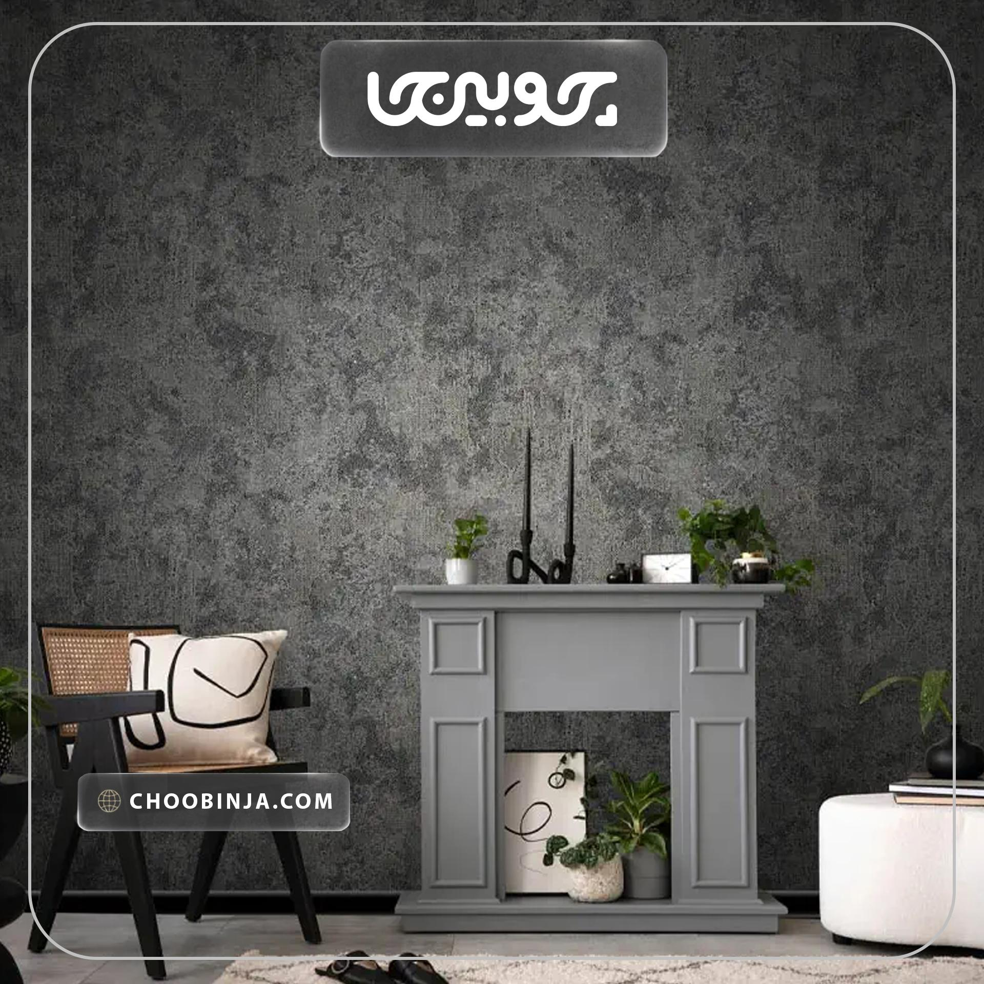  ترکیب کاغذ دیواری طوسی مدرن با مبلمان و کفپوش چوبی 